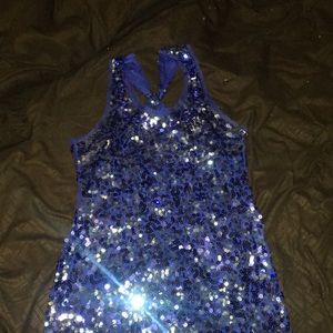 Blue sequin tank top.